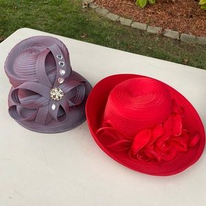 Purple & red church hats.